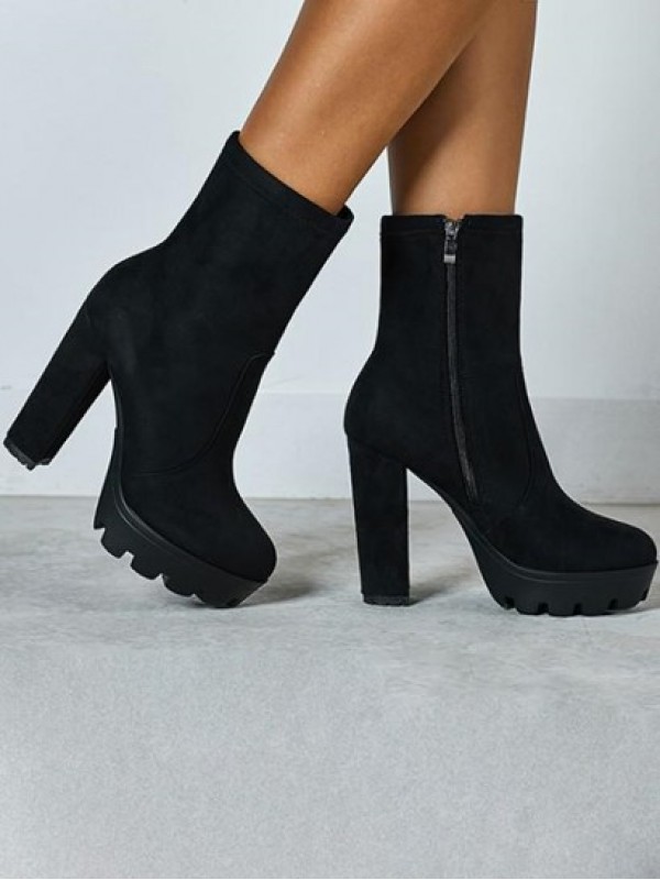 Chunky Heel Platform Ankle Boots