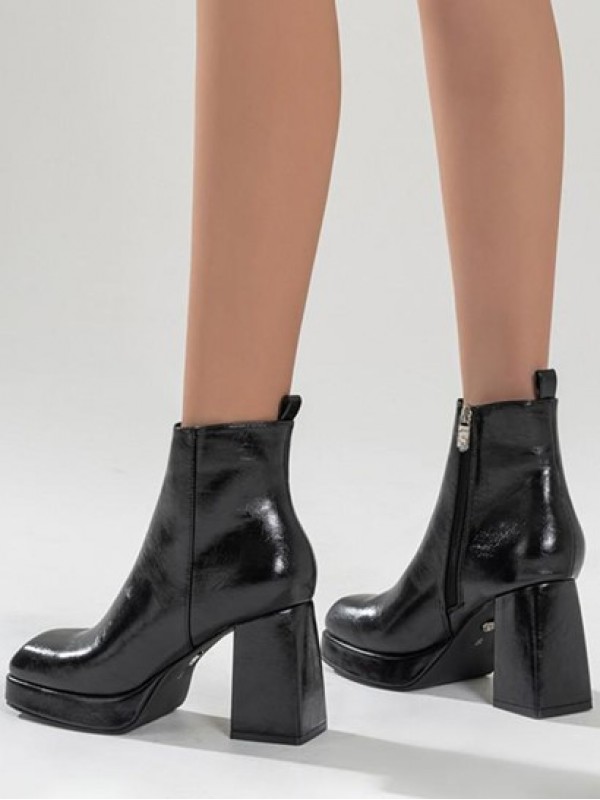 Square Toe Platform Chunky Heel Boots