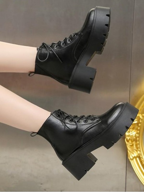 British Style Lace-up Front Combat Platform Boots