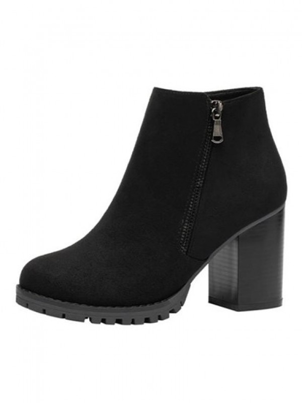 Faux Suede Block Heel Boots