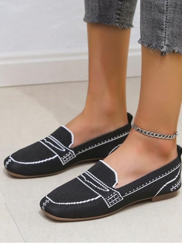 Square Toe Fly Weaving Flat Loafers