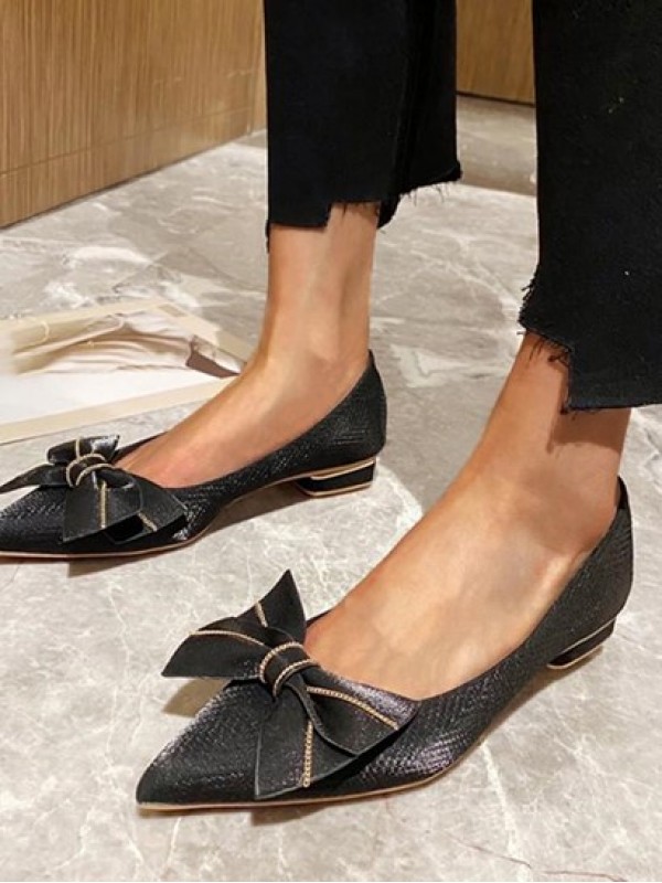 Bow Decor Pointed Toe Flats