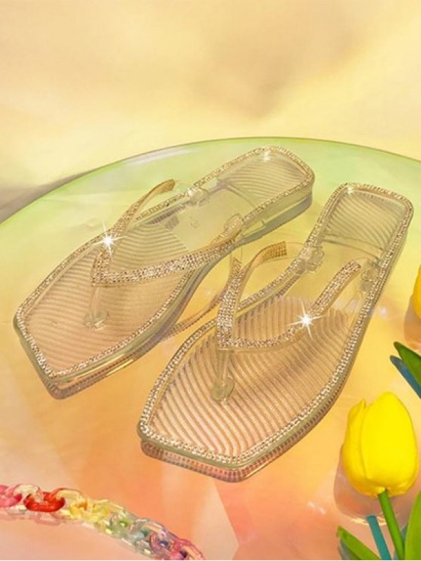 Rhinestone Embellish Transparent Outside Flip Flops