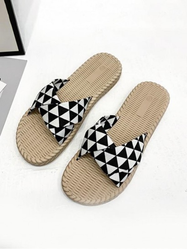 Zebra-stripe Print Cross Strap Flat Sandals