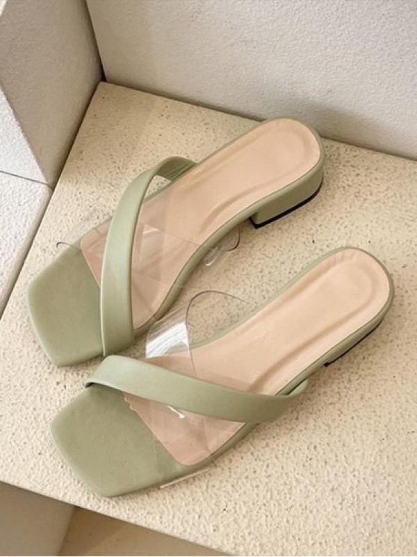 Transparent Cross Low Heel Sandals