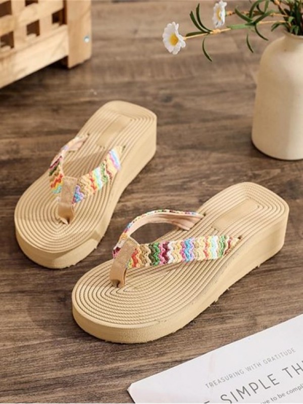 Bohemia Style Wedge Heel Colored Beach Flip Flops