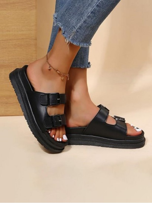 Platform Buckle Slide Sandals