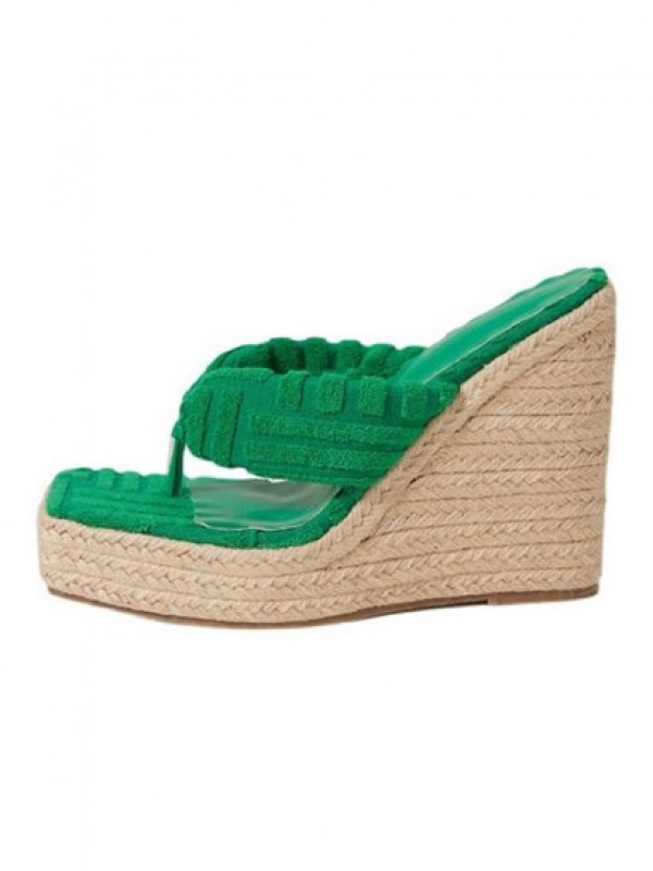 Toweling Wedge Espadrille Thong Sandals