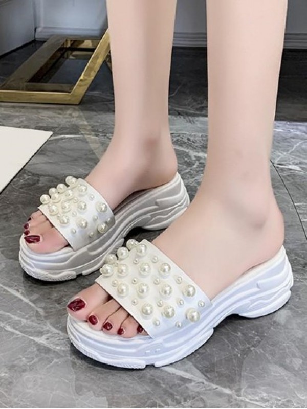 Faux Pearl Sporty Platform Slippers