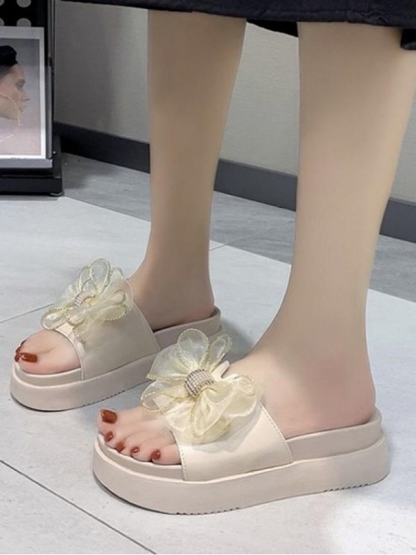 Gauze Bowknot Platform Slippers