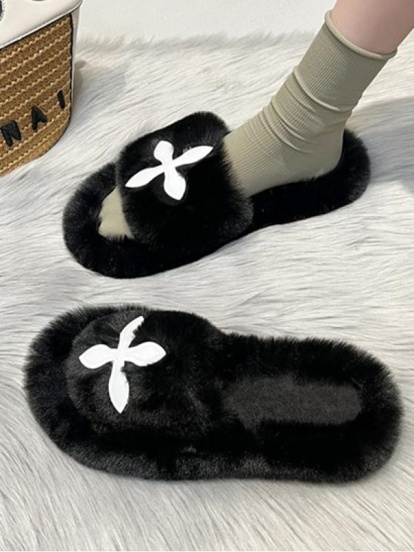 Fluffy Cross Open Toe Slippers