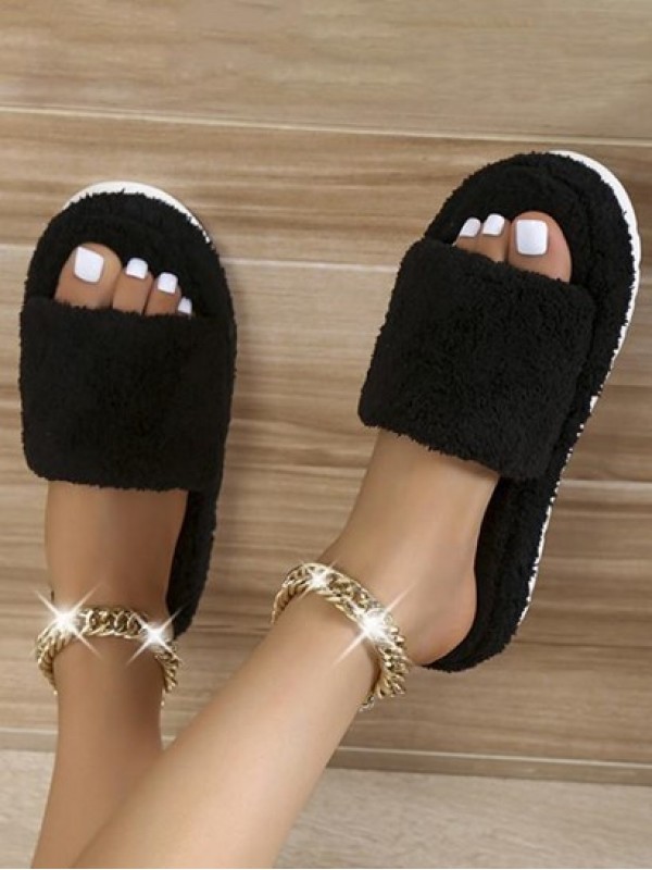 Fuzzy Open Toe Slippers