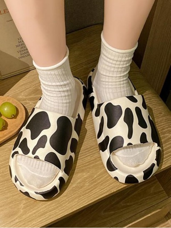 Cow Printed Thick Platform House Slippers