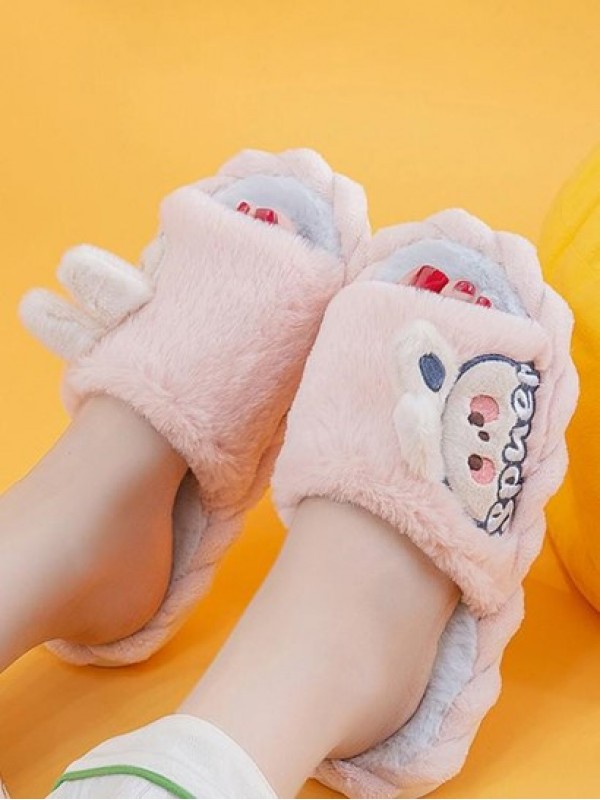 Rabbit Pattern Fluffy Faux Fur Slippers