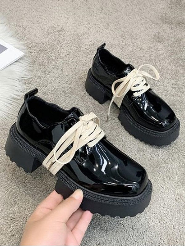 Contrast Lace Up Front Platform Oxford Shoes