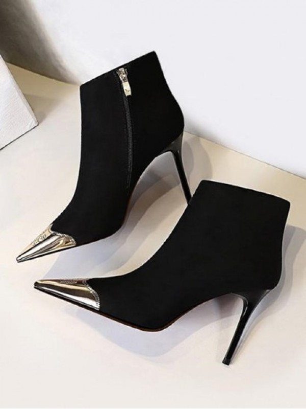 Metal Pointed Toe Suede Boots