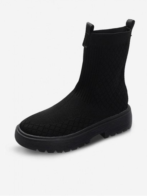 Platform Slip On Knit Boots