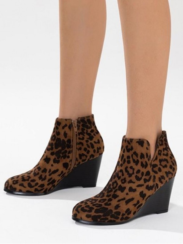 Faux Suede Wedge V-notch Boots