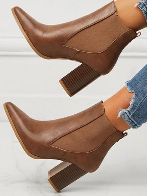 Chunky Heel Pointed Toe Chelsea Boots