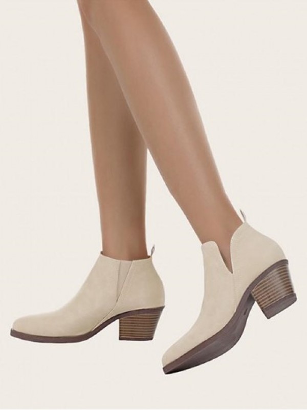 Chunky Heel V Cut Ankle Boots