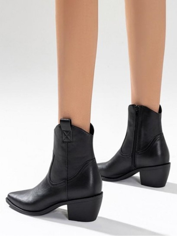 Pointed Toe Chunky Heel Western Ankle Boots