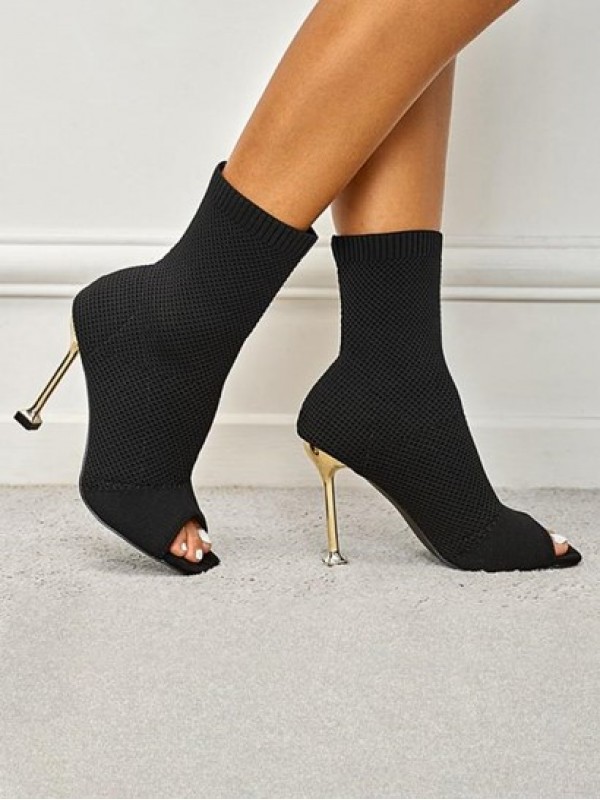 Nail Heel Open Toe Knit Sock Boots