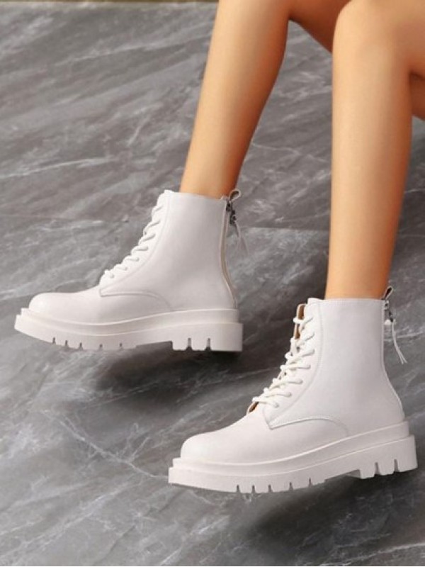 Lace Up Double Zip Back Combat Boots