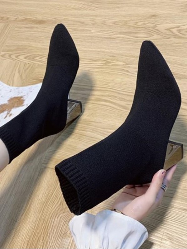 Chunky Heel Pointed Toe Ankle Boots