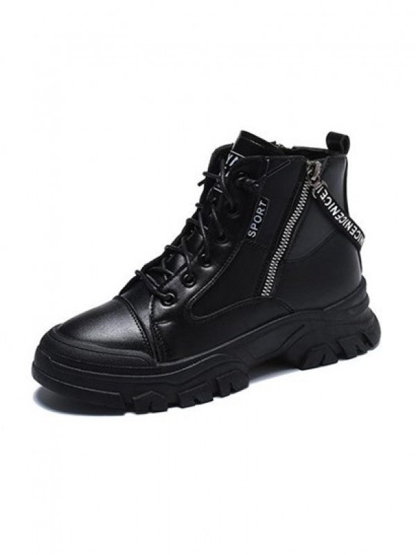 Lace Up Side Zip Combat Boots