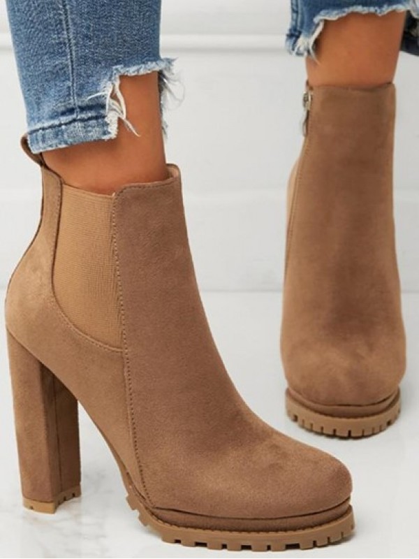 Chunky Heel Faux Suede Chelsea Boots