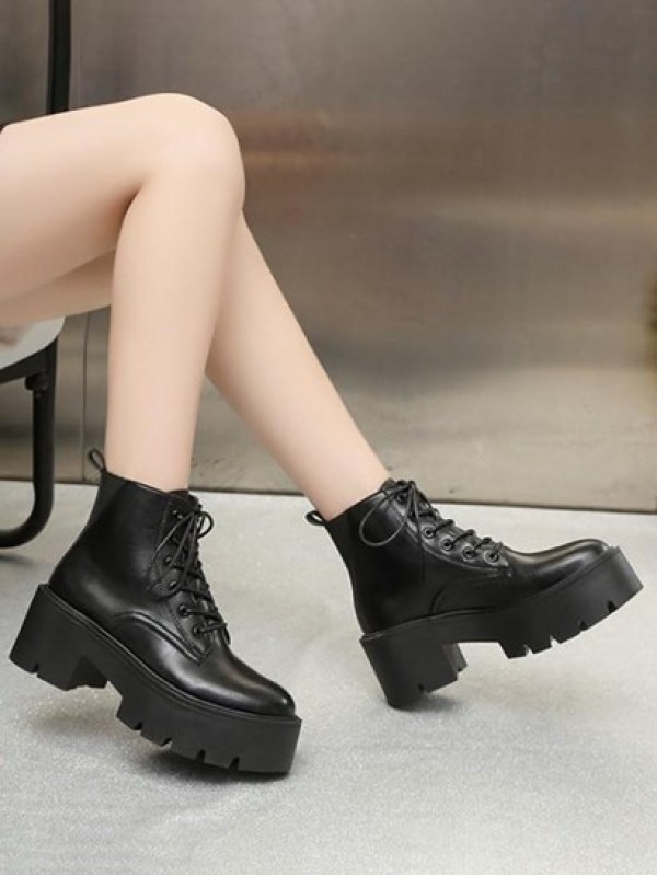 British Style Lace-up Front Combat Platform Boots