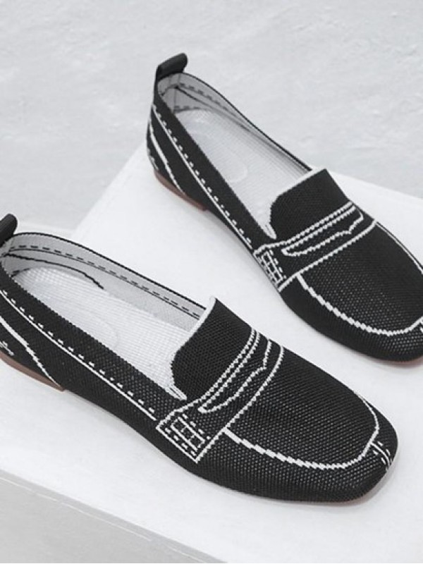 Square Toe Fly Weaving Flat Loafers