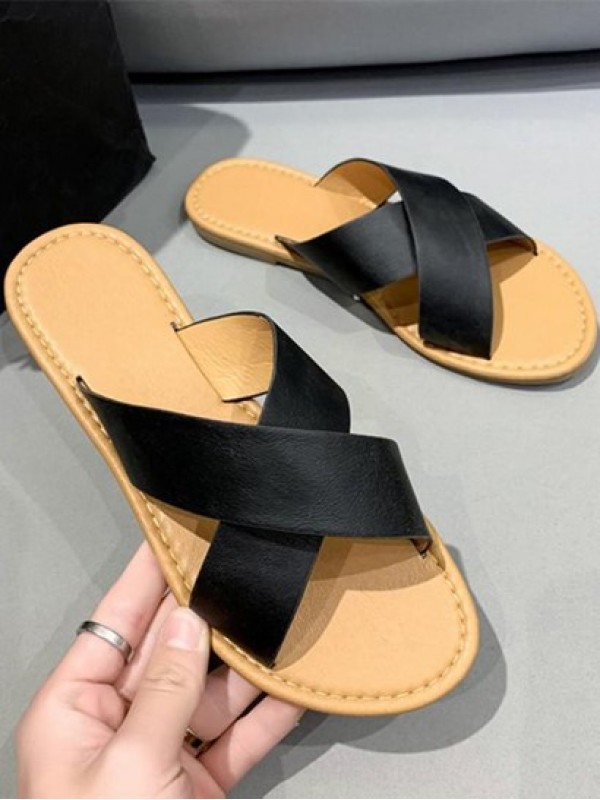 Cross Strap Solid Color Sandals