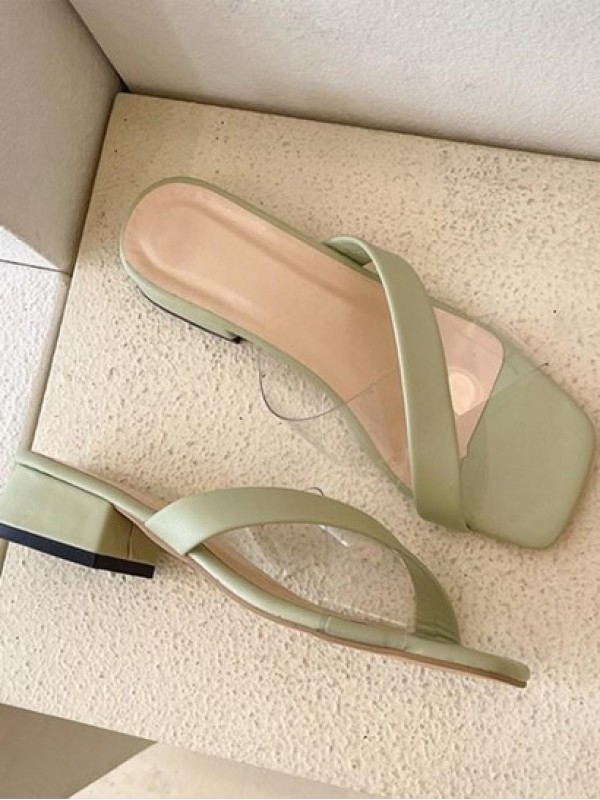 Transparent Cross Low Heel Sandals