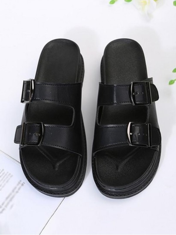 Platform Buckle Slide Sandals