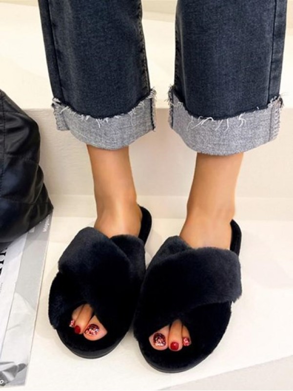 Fluffy Criss Cross Slippers