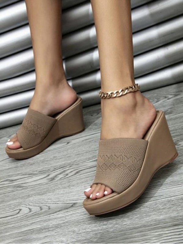 Knit Band Wedge Platform Open Toe Slider Sandals