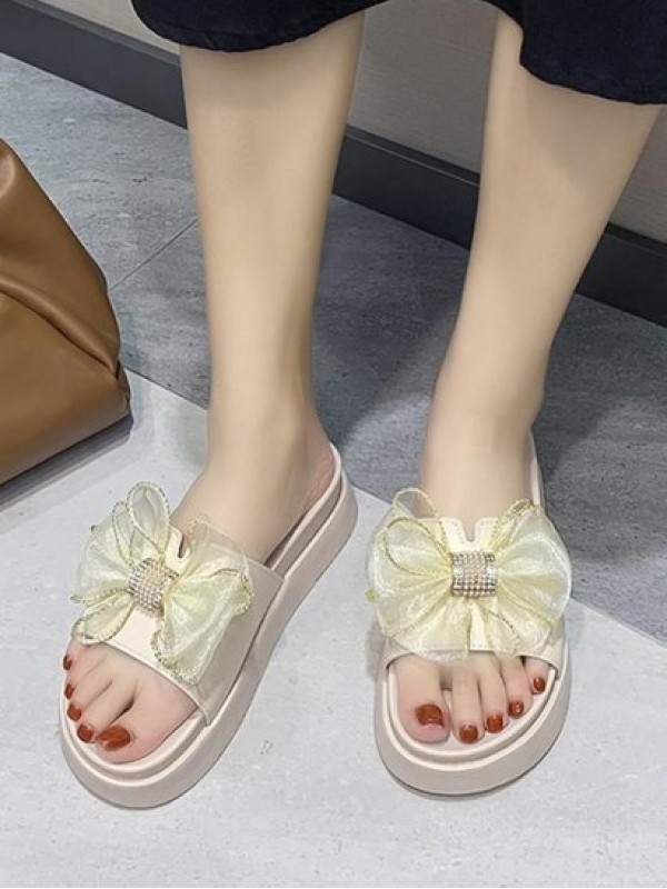 Gauze Bowknot Platform Slippers