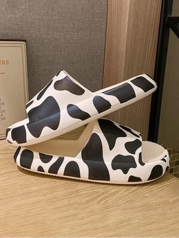 Cow Printed Thick Platform House Slippers