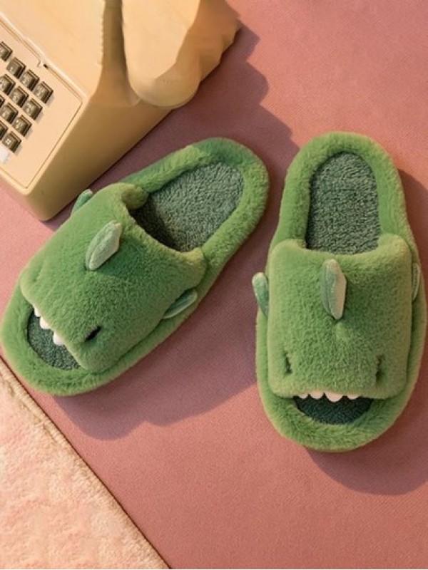 Couple Fluffy Shark Pattern Open Toe Slippers