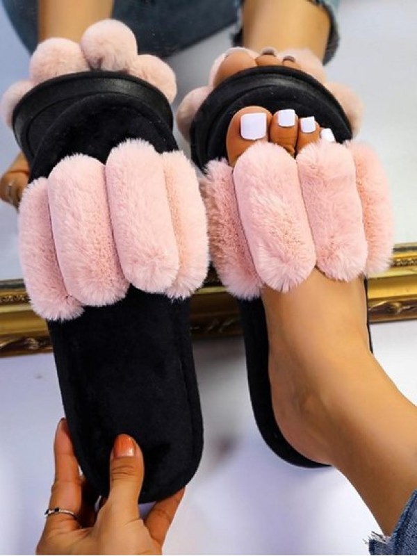 Fluffy Open Toe Slippers