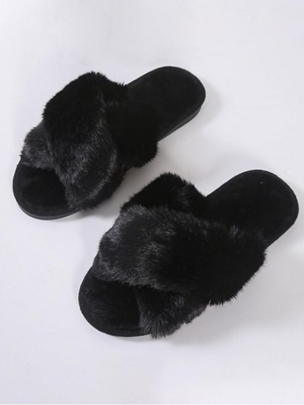 Criss Cross Fluffy Open Toe Slippers